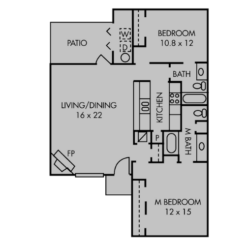 2 bed, 2 bath B1 Floor plan