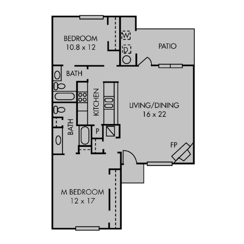 2 bed, 2 bath B2 Floor plan