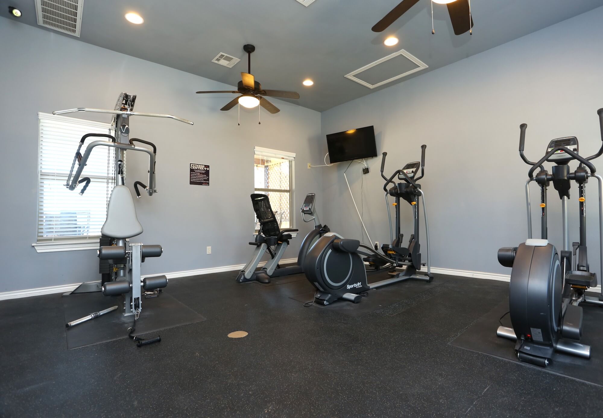 Community gym which features work out various workout equipment