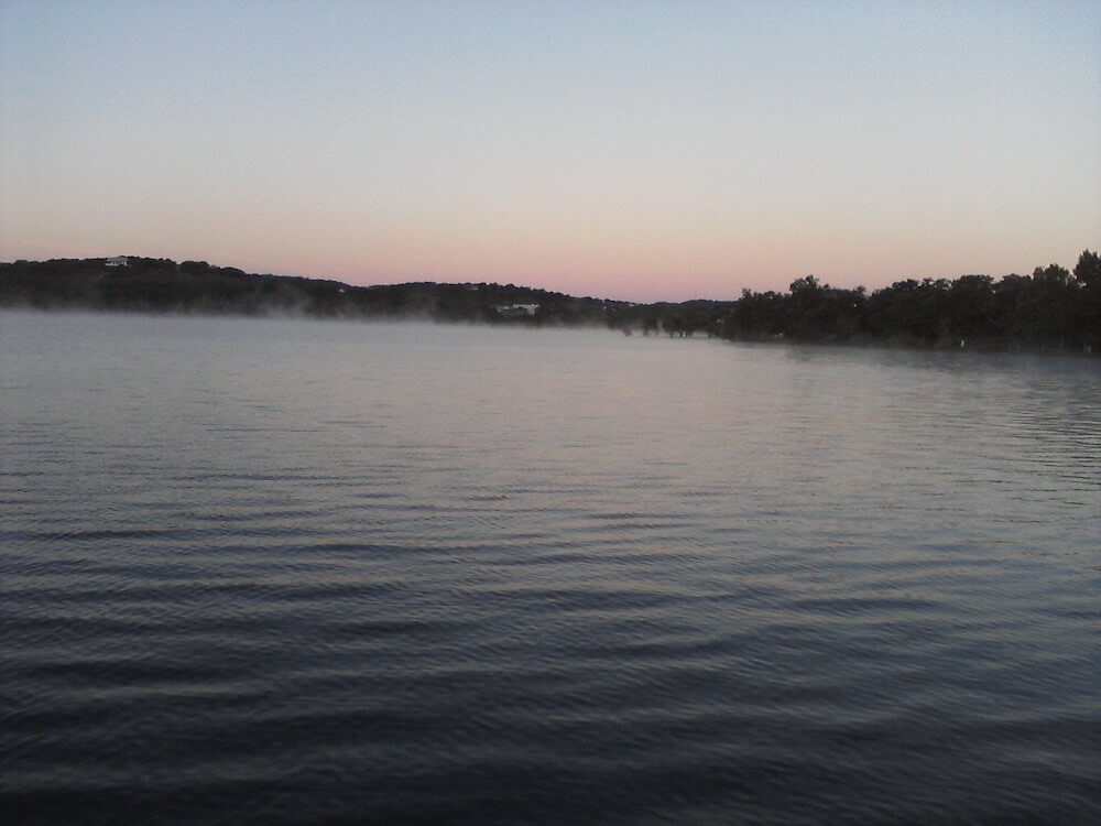 Boerne Lake, open and clear water at sunset