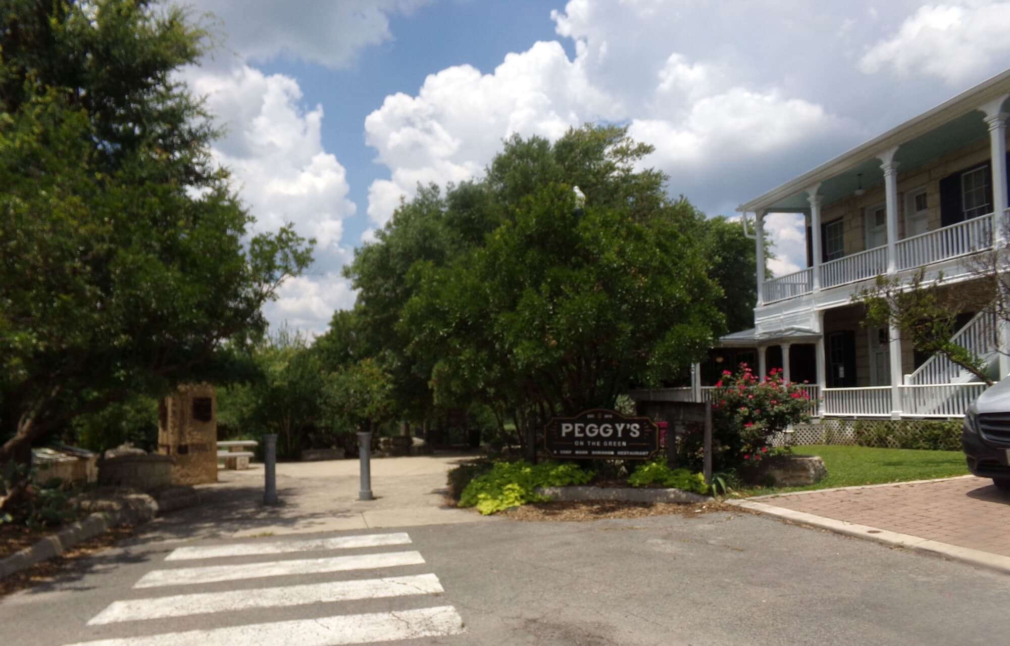 Entrance to Peggy's on the Green restaurant in the historic district of Boerne.